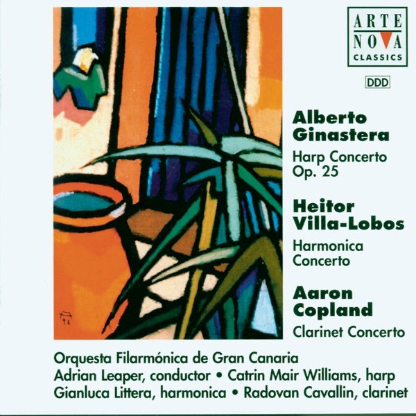 Ginastera/Villa-Lobos/Copland: Harp/Harmonica/Clarinet Cto. by Adrian Leaper & Orquesta Filarmónica de Gran Canaria album cover