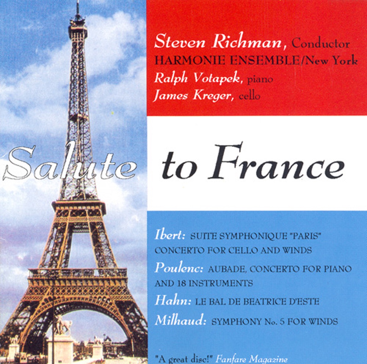 Hahn: Le bal de Beatrice d'Este - Milhaud: Symphonie de chambre No. 5 - Ibert: Cello Concerto - Suite symphonique, "Paris" - Poulenc: Aubade by Steven Richman, Harmonie Ensemble, New York, James Kreger & Ralph Votapek album cover