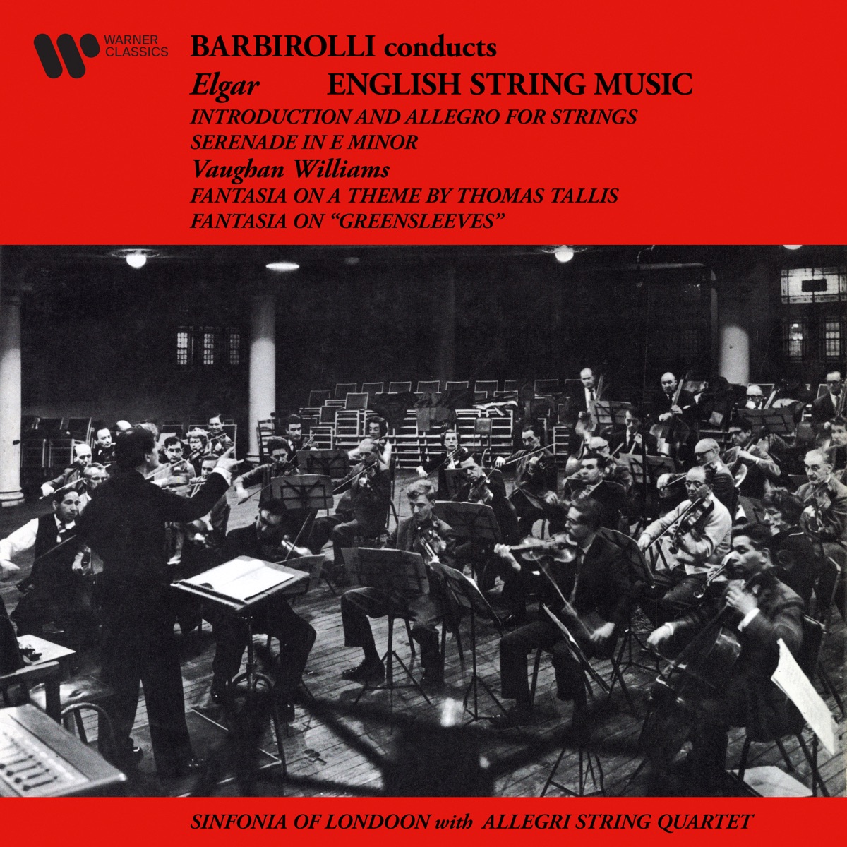 English String Music. Elgar: Introduction and Allegro & Serenade - Vaughan Williams: Greensleeves & Tallis Fantasias by Sir John Barbirolli & Sinfonia of London album cover
