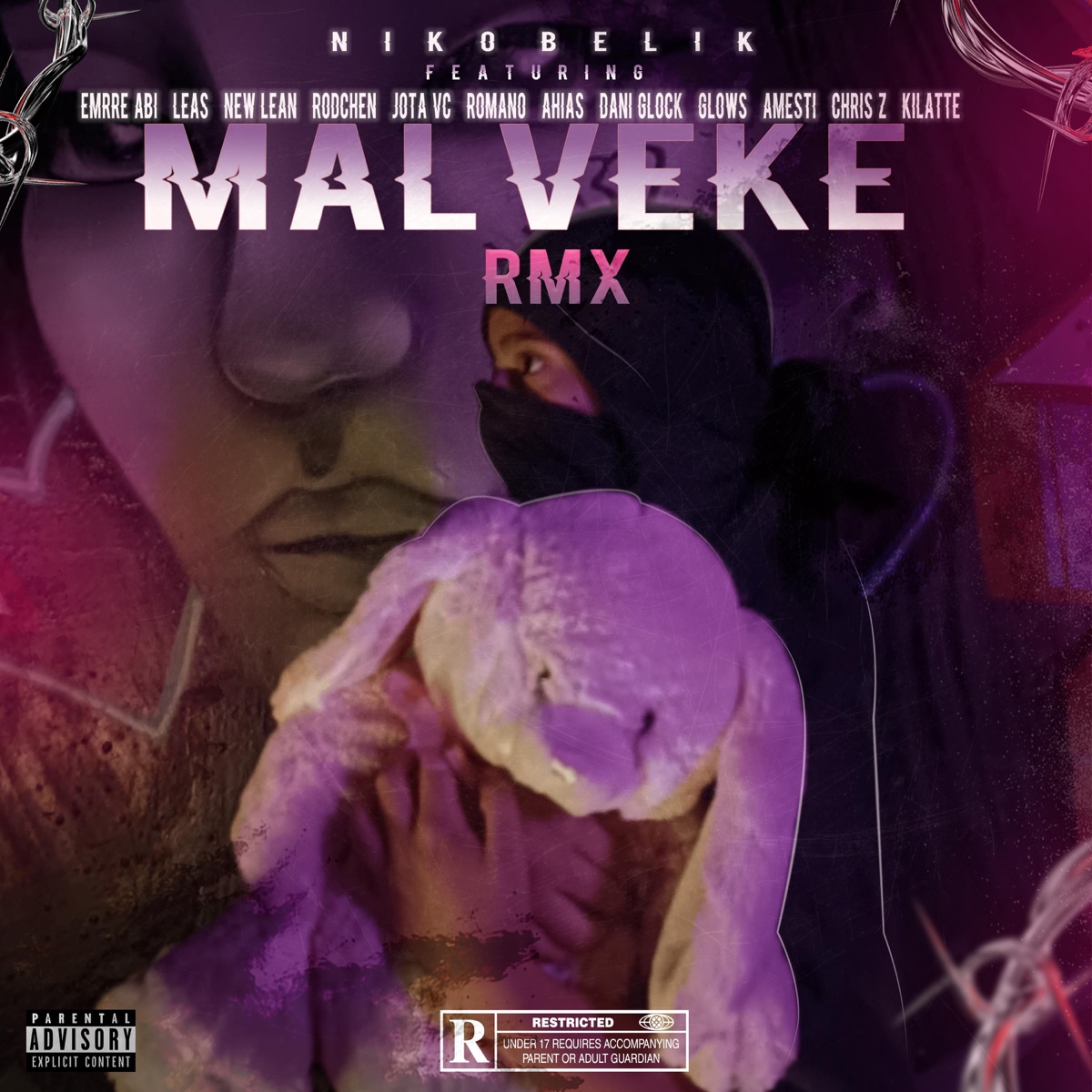 Malveke Rmx (feat. Emrre abi, Leas la musa eterna, New lean, Rodchen, Ahias 420, Dani glock, Jota vc, El glows, Chris z, Kilatte, Romano legado & Amesti) - Single by Nikobelik album cover