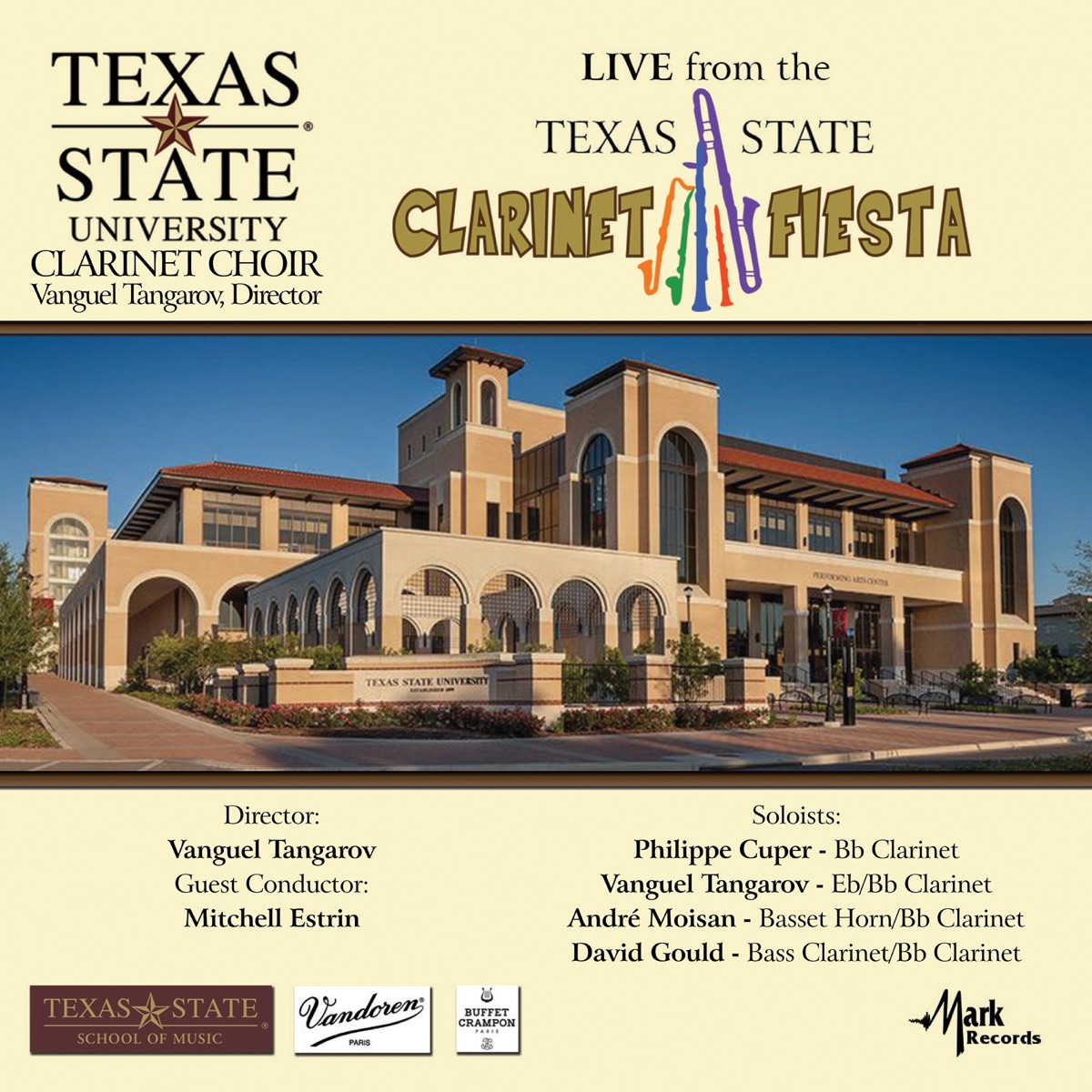 Texas State Clarinet Fiesta (Live) by Texas State University Clarinet Choir, Mitchell Estrin, Philippe Cuper, Vanguel Tangarov, André Moisan & David Gould album cover
