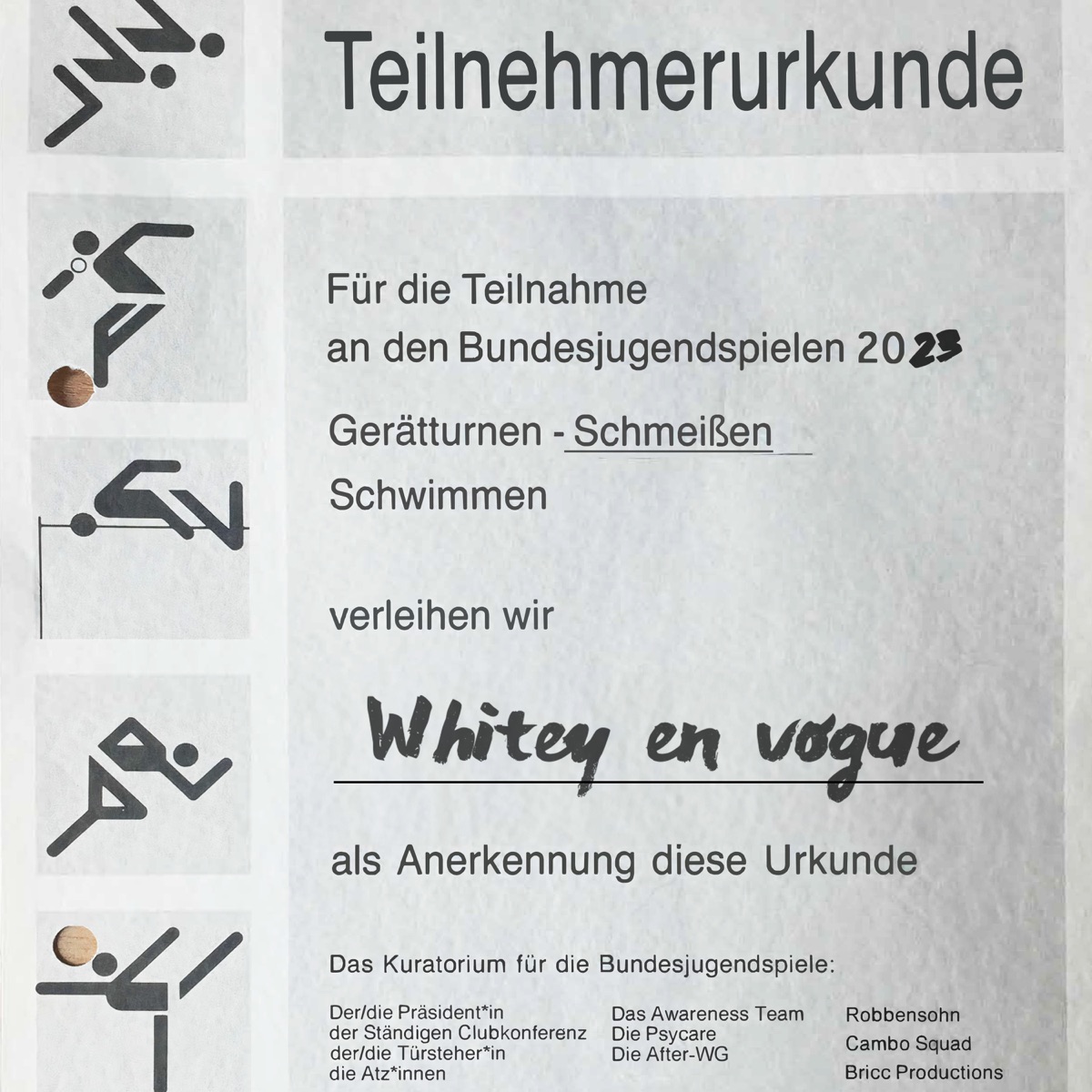 Teilnehmerurkunde - Single by Whitey en vogue & Robbensohn album cover
