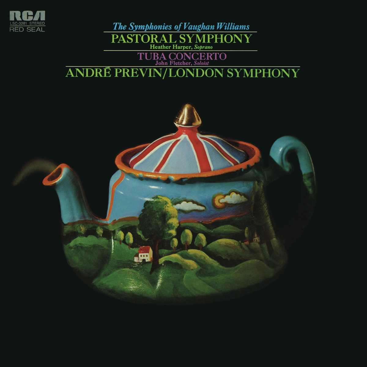 Vaughan Williams: Pastoral Symphony (Symphony No. 3),  IRV. 57 & Concerto for Bass Tuba and Orchestra in F Minor, IRV. 92 by André Previn, London Symphony Orchestra, Heather Harper & John Fletcher album cover