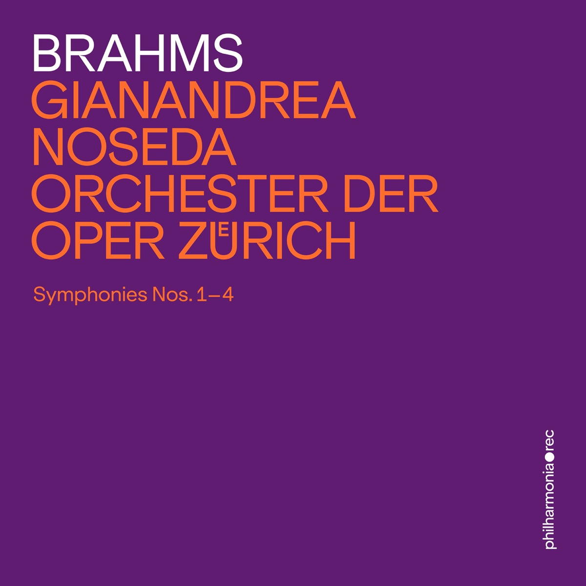 Johannes Brahms: Symphonies No. 1-4 by Philharmonia Zürich & Gianandrea Noseda album cover