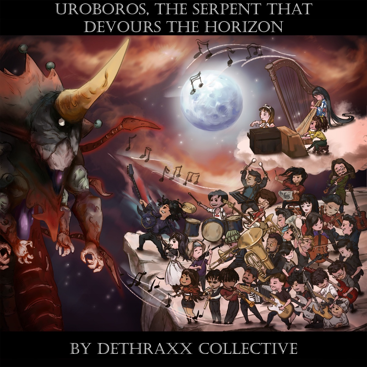 Uroboros, The Serpent That Devours the Horizon - Single by Dethraxx, PitTan, gabocarina96, Ty's Music, IsThatLuke?, LaoTaoMusic, Sjors Brekelmans, Bass Horn Dilworth, Jeffrey de Beer, CeLilly, Coole Kelam, 夏小忆, Fuzz Pixels, Posanime, Tim Jansen, Nana Harp, Johnathan Wu, Auri Forda, Nico Mendoza, A'bellz, Kascade, Isaac Newtech, Wurtzel, Shurai-Yue, Mats van der Aa, giocko, Trumpet Anime Dude, Joris Pabor, Metal Fortress & Jack Harvey album cover