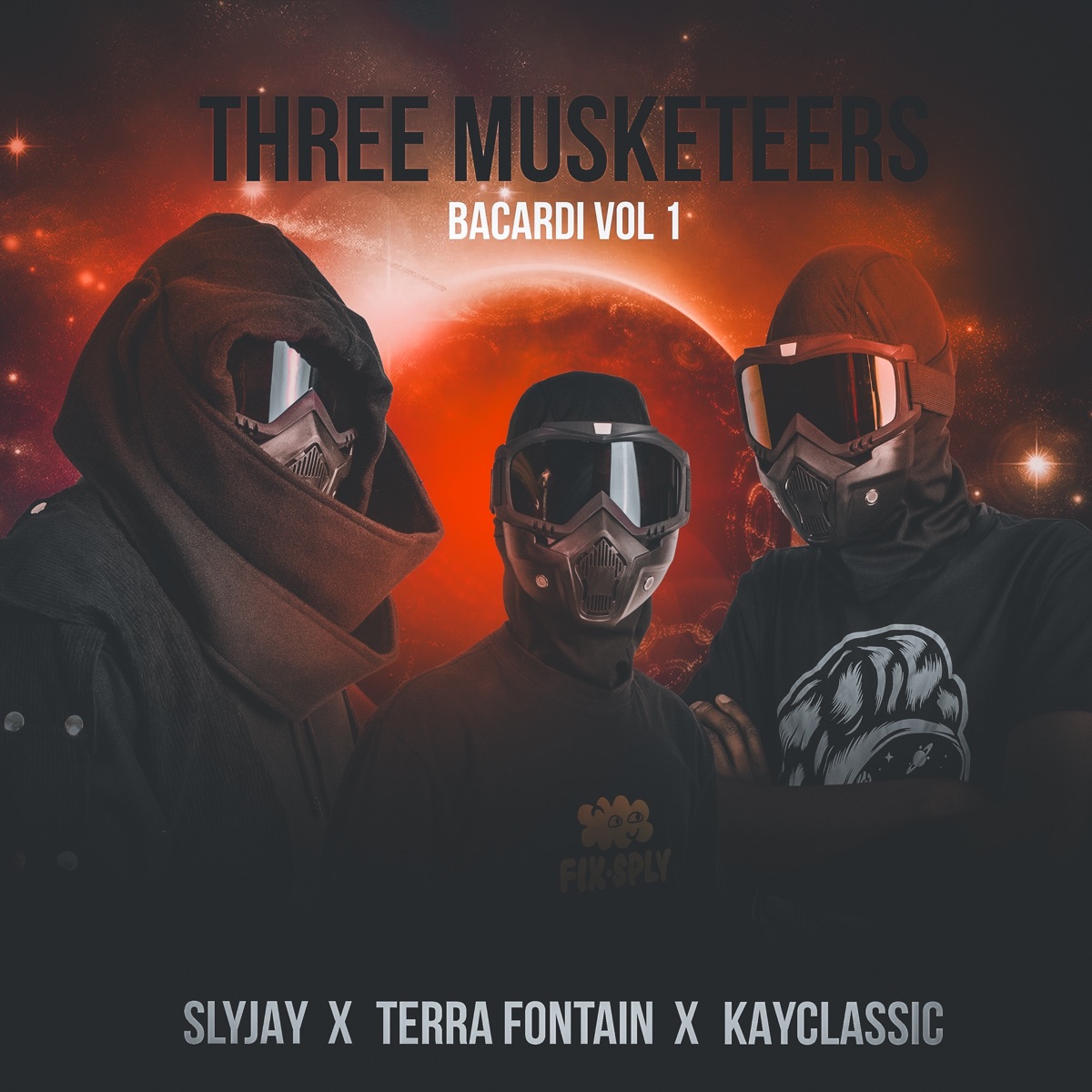 Three Musketeers Bacardi, Vol.1 (feat. Mayor De Mc) by Slyjay, Terra Fontain & Kayclassic album cover