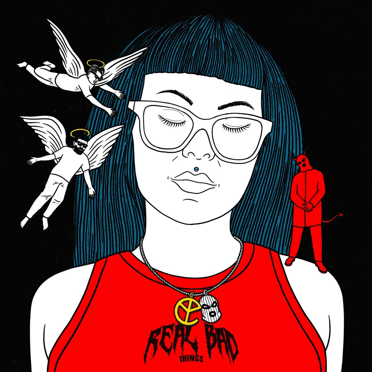 REAL BAD THINGS (feat. OGAQUAFINA) - Single by Natte Visstick & Yellow Claw album cover