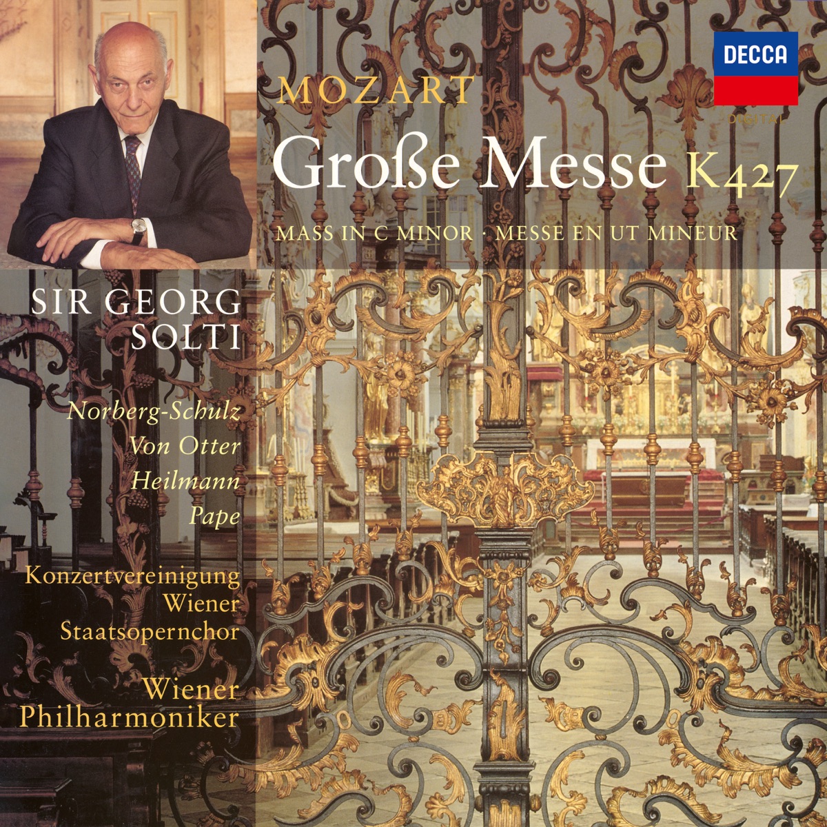 Mozart: Great Mass in C Minor "Grosse Messe" by Elizabeth Norberg-Schulz, Anne Sofie von Otter, Uwe Heilmann, René Pape, Sir Georg Solti & Vienna Philharmonic album cover
