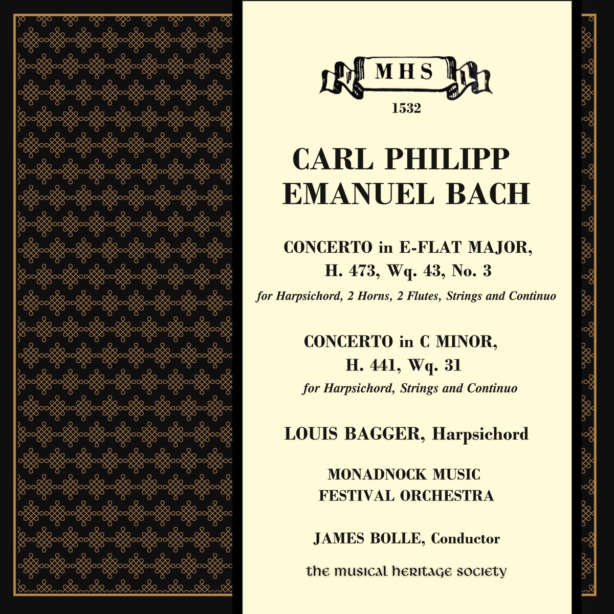 C.P.E. Bach: Concertos for Harpsichord by Louis Bagger, Monadnock Music Festival Orchestra & James Bolle album cover