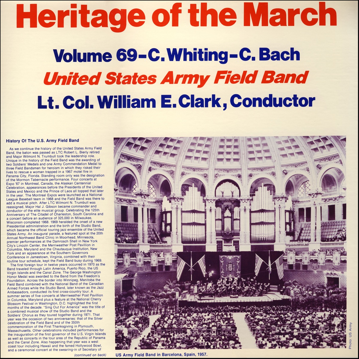 Heritage of the March, Vol. 69: The Music of Whiting and J.C. Bach by The United States Army Field Band album cover